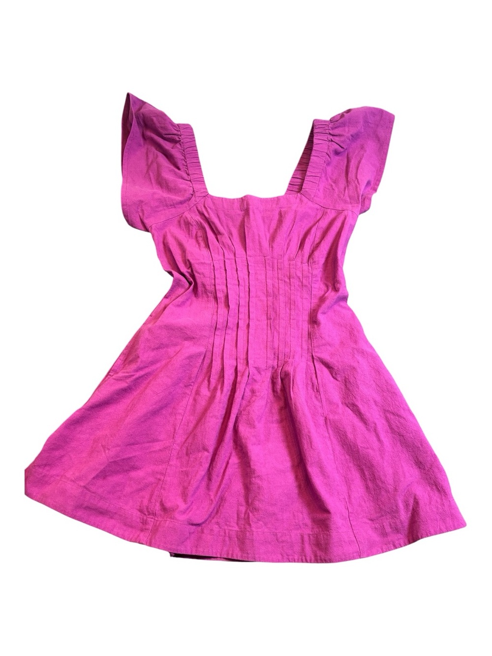🌸 Free People Cerise Mini Dress Pink Fuchsia Square Neck Pleated S